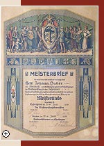 Meisterbrief von Johann Huber von 1920